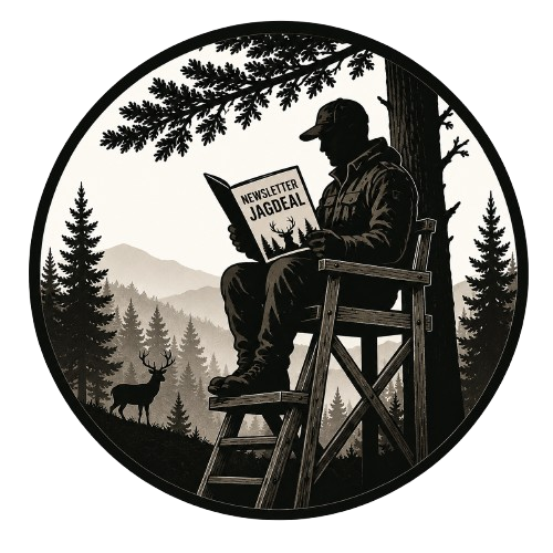 Jäger auf dem Hochsitz liest den Jagdeal-Newsletter